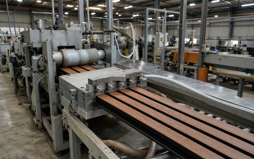 WPC extrusion production line in a factory