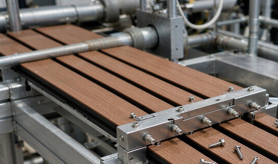 Stainless steel fastener clips on WPC decking substructure