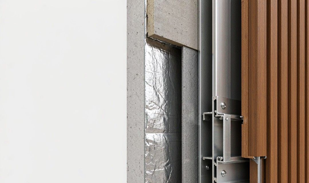 WPC cladding system cutaway showing ventilated cavity detail