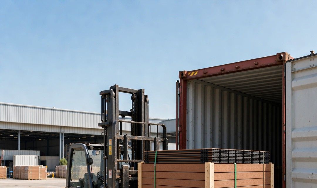 WPC decking boards loaded into export container