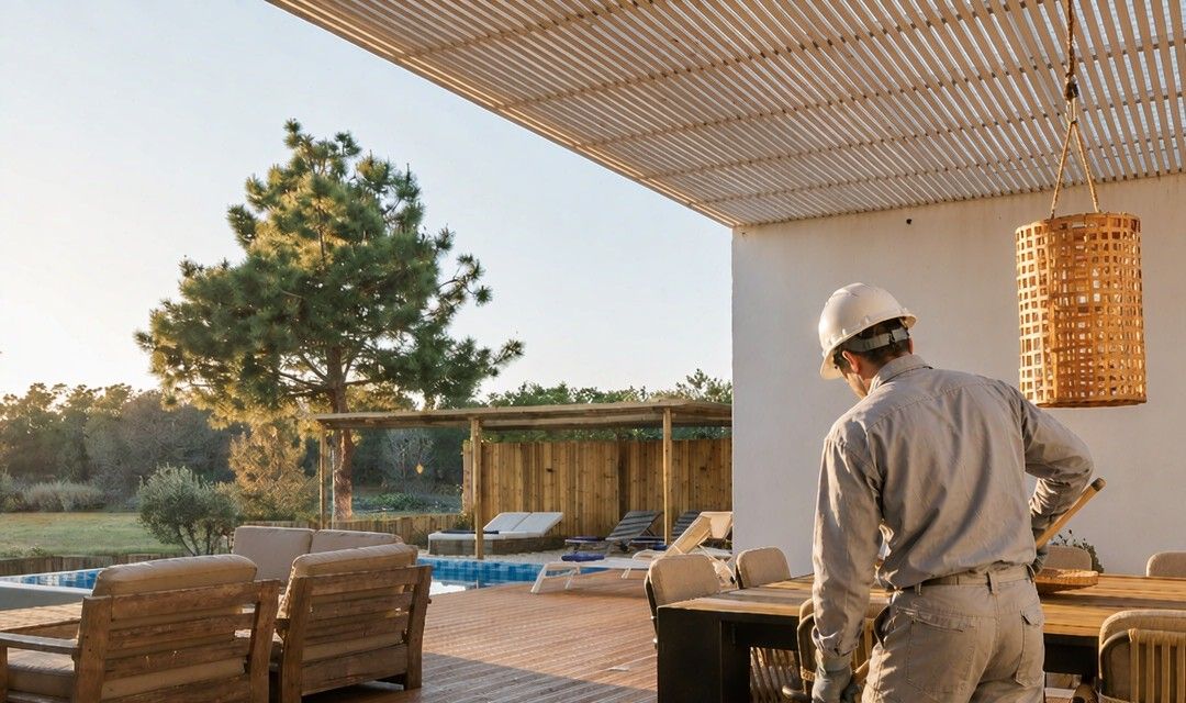 Cleaning WPC decking with brush and water