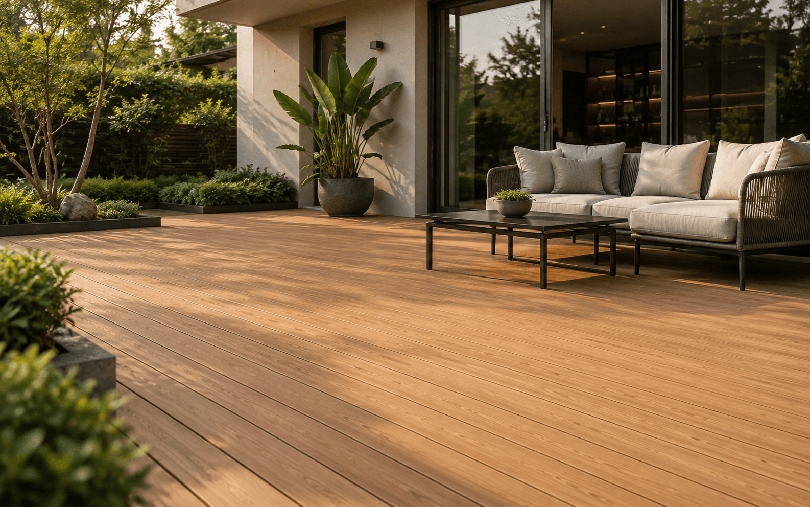 WPC decking installed on a modern outdoor residential terrace