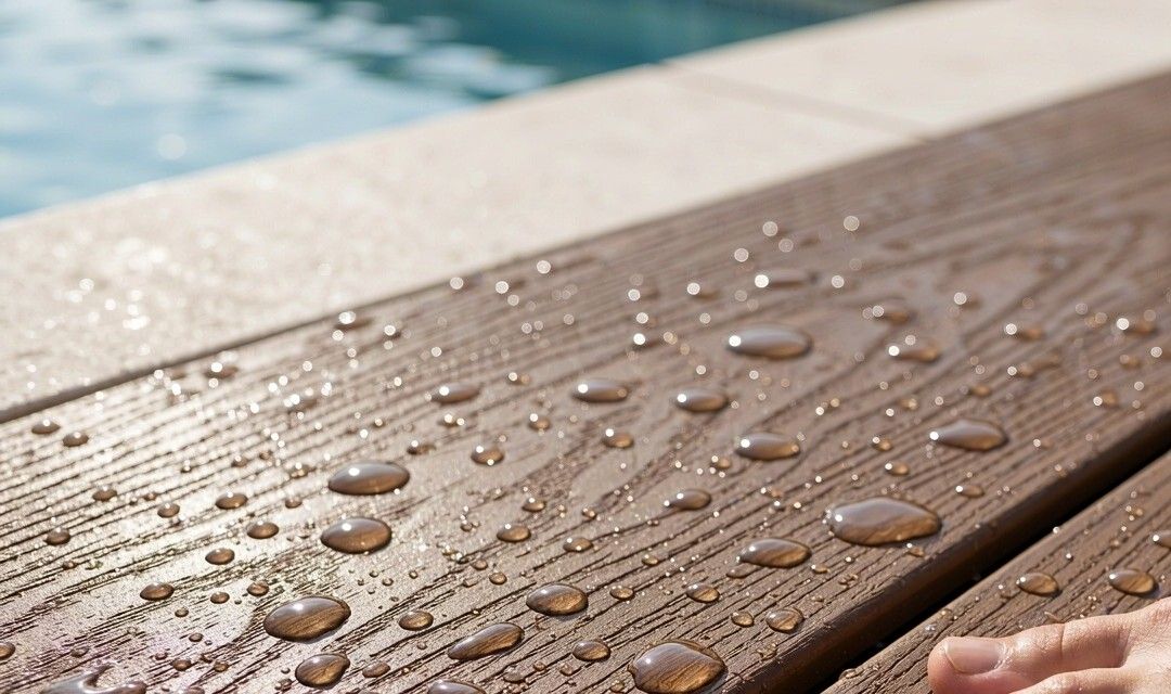 Wet non-slip WPC decking texture close-up